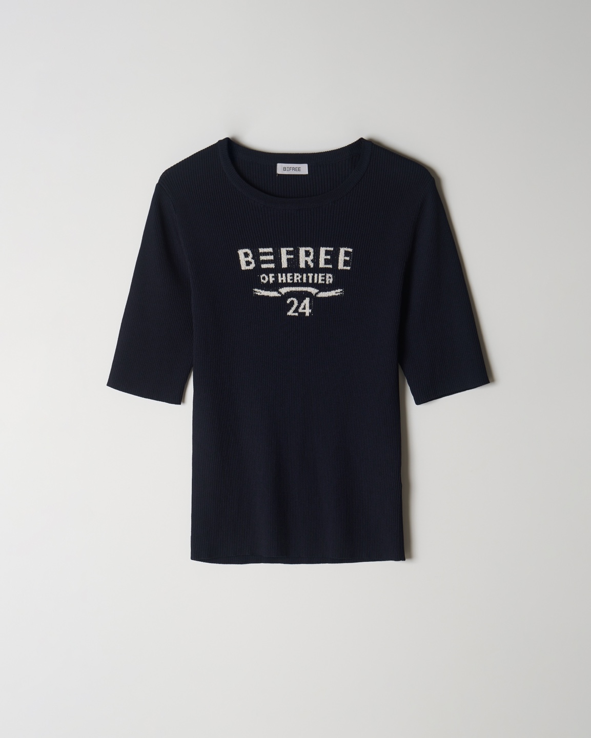 BEFREE Logo Ribbed Half Sleeve Top