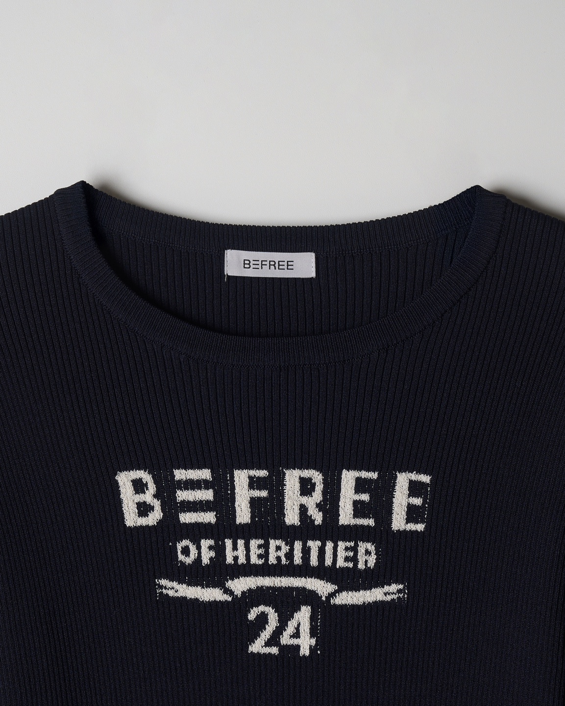 BEFREE Logo Ribbed Half Sleeve Top