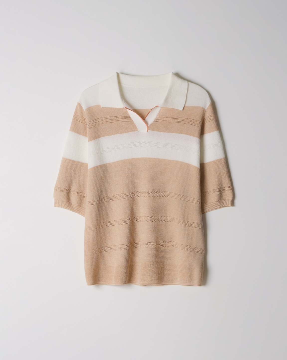 Stripe Collar Short Sleeve Knit