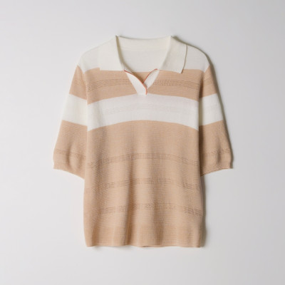 Stripe Collar Short Sleeve Knit