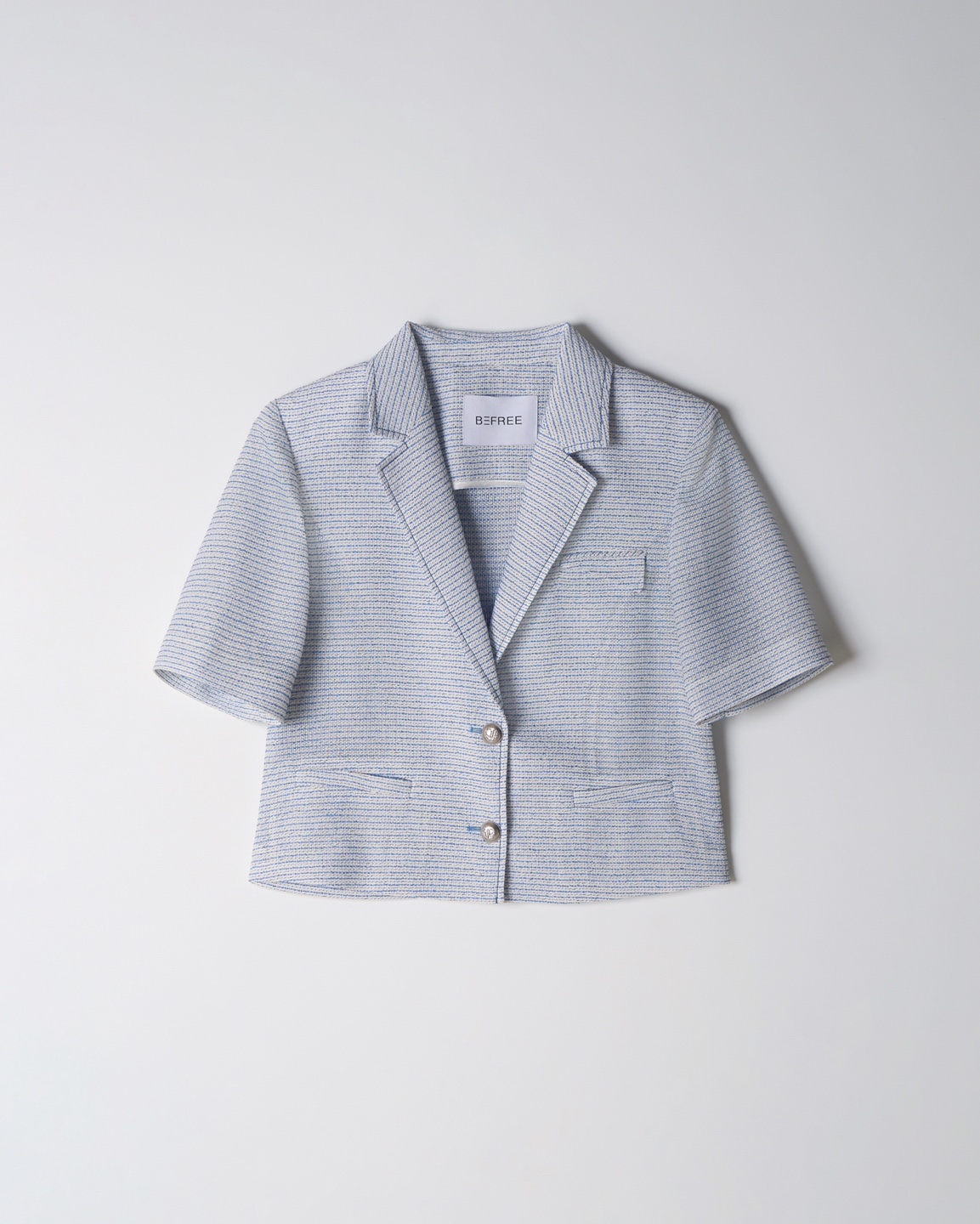 Light Blue Striped Short Sleeve Blazer