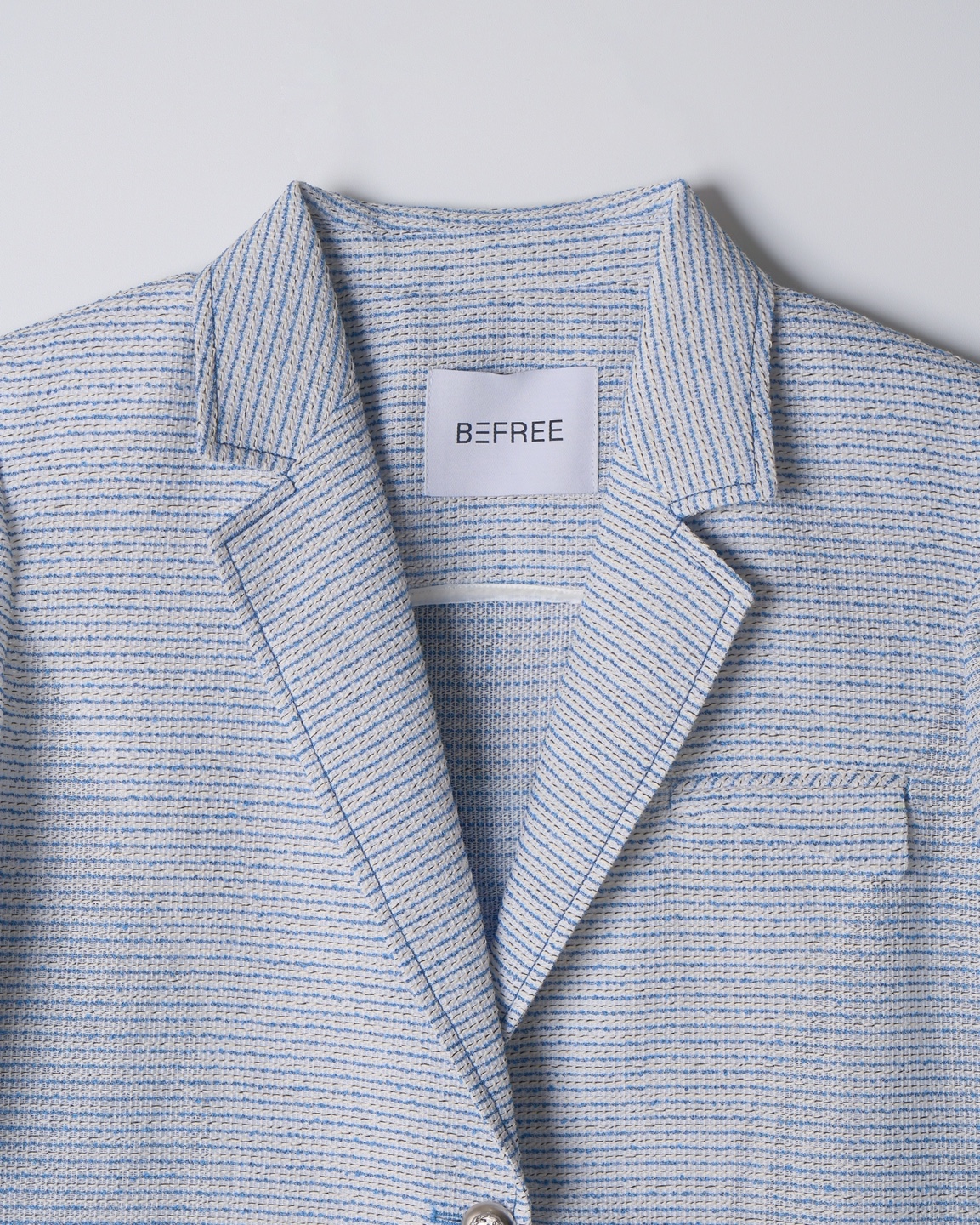 Light Blue Striped Short Sleeve Blazer