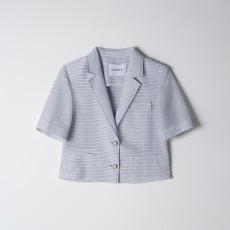 Light Blue Striped Short Sleeve Blazer