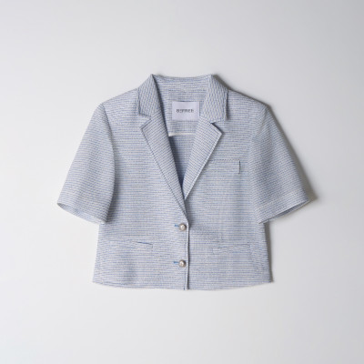 Light Blue Striped Short Sleeve Blazer
